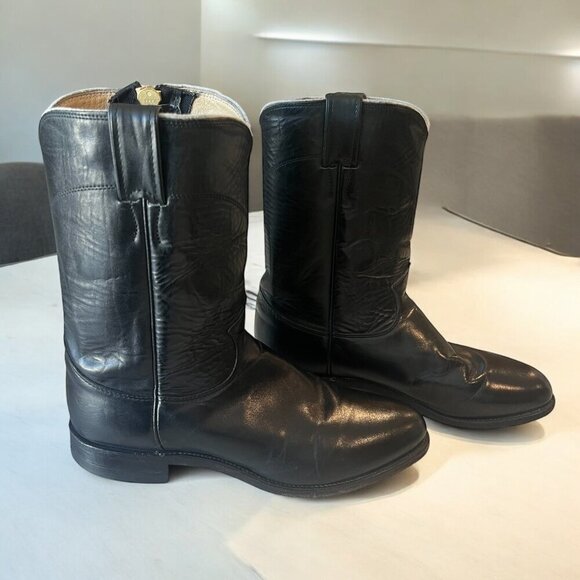 BLACK LEATHER JUSTIN ROPER STYLE 3133 COWBOY WESTERN RANCH BOOTS SIZE 9.5D